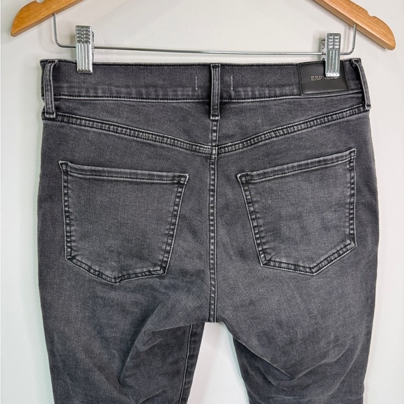 Express Skinny Mid Rise Black Raw Hem Jeans (6) - Picture 6 of 10
